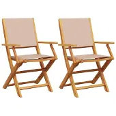 vidaXL Klapstoelen, 2 stuks, taupekleurig massief hout (akaziahout) met stoffen bekleding
