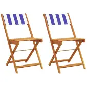 vidaXL Klapstoelen, 2 stuks, blauw en wit, massief acaciahout en stof