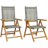 vidaXL Klapstoelen, 2 stuks, grijs, massief acaciahout en polyrotan