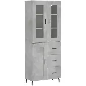 vidaXL Hoge kast, betonkleur, 69,5 x 34 x 180 cm, houtvezelplaat
