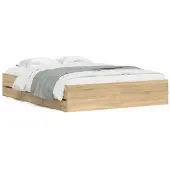 vidaXL Bedframe met lades bewerkt hout sonoma eikenkleurig 140x190 cm