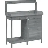 vidaXL Oppottafel met kast 110,5x45x124,5 cm massief vurenhout grijs