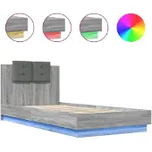 vidaXL Bedframe met hoofdbord en LED grijs sonoma eiken 100x200 cm