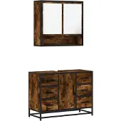 vidaXL 2-delige Badkamermeubelset bewerkt hout gerookt eikenkleurig