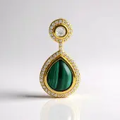Cavill - Elegante Hanger 925 Sterling Zilver Verguld - Malachiet Peervorm Cabochon 3,05 ct - Zirkonia Pavé 0,36 ct - Druppelvorm Sieraad
