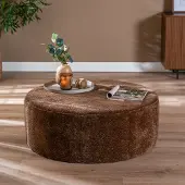 Livin24 Poef Chloe rond chenille chocolate brown ø100 cm