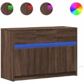 vidaXL Tv-meubel met LED 91x34x61 cm bewerkt hout bruin eikenkleurig