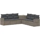 vidaXL Bankstel 7 st Grijs en Donkergrijs Poly Rattan en Staal