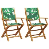 vidaXL Klapstoelen, 2 stuks, bladmotief, massief acaciahout en stof