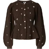 Pieces Gebreid vest 'PCSILLY' donkerbruin / lichtgroen / wit