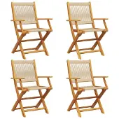 vidaXL Klapstoelen, 4 stuks, beige, massief acaciahout