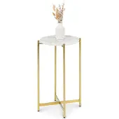 Idimex Bijzettafel CRATO met marmeren blad – brons/wit