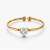 Cilla Jewels Goudkleurige Verstelbare Damesring met Witte Hartvormige Zirkonia