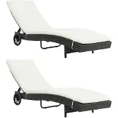 vidaXL Ligbedden 2 st met wielen en kussens poly rattan zwart