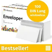 Infowerk NIEUW: Enveloppen zonder venster, DIN Lang, onbedrukt, 100 stuks