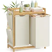 Songmics Wasmand – 2 vakken – Bamboe – Wasverzamelaar – 150 L