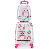 Costway kinderkoffer, Roze uil, 12"+16", kinderkoffer