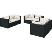 vidaXL 6-delige loungeset voor de tuin met kussens, van polyrotan, zwart