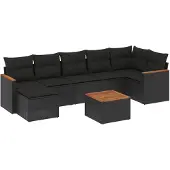 vidaXL 8-delige tuinmeubelset met kussens, zwart, polyrotan