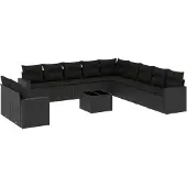 vidaXL 12-delige Loungeset met kussens poly rattan zwart