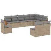 vidaXL 10-delige Loungeset met kussens poly rattan beige