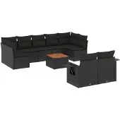 vidaXL 10-delige loungeset voor de tuin met kussens, zwart, polyrotan