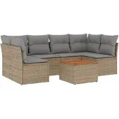 vidaXL 7-delige tuinmeubelset met kussens, beige, van polyrotan