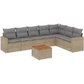 vidaXL 8-delige tuinmeubelset met kussens, beige, van polyrotan