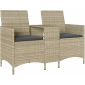 vidaXL Tuinset, 2-zitsbank met tafel en kussens, lichtgrijs, polyrotan