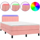 vidaXL Boxspring met matras en LED fluweel roze 120x200 cm