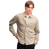 Superdry Heren Twill Tweed overhemd beige (XL), Casual, Wol, Klassiek, Lange mouwen M4011187A