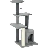 PawHut Kattenboom-Spaanplaat, Pluche-45L x 40B x 103H cm-Grijs