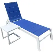 Happy Garden BARBADOS ligstoel en bijzettafelSet in blauw textilene - wit aluminium