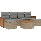 vidaXL 7-delige tuinmeubelset met kussens, beige, van polyrotan