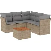 vidaXL 6-delige tuinmeubelset met kussens, beige, polyrotan