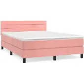 vidaXL Boxspring met matras fluweel roze 140x190 cm