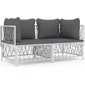 vidaXL 2-delige loungeset voor de tuin met kussens, wit, staal
