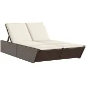 vidaXL Dubbele ligbed met kussens, bruin, polyrotan