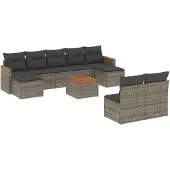 vidaXL 10-delige loungeset voor de tuin met kussens, grijs, polyrotan