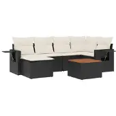 vidaXL 7-delige Loungeset met kussens poly rattan zwart