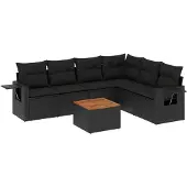 vidaXL 7-delige Loungeset met kussens poly rattan zwart