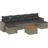 vidaXL 8-delige Loungeset met kussens poly rattan grijs