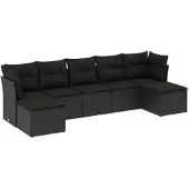 vidaXL 7-delige Loungeset met kussens poly rattan zwart