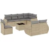 vidaXL 9-delige Loungeset met kussens poly rattan beige