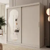 Meubella - Kledingkast Ulysses - Beige - 200 cm - Met spiegel