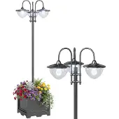Outsunny zonne-tuinlamp, 3-lichts model met bloempotbasis, roestvrij staal
