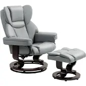 HOMCOM Recliner with Ottoman-PU-Leder-80L x 79B x 100H cm-Hellgrau