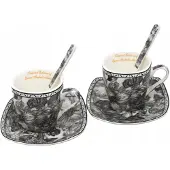 Queen Isabell Porseleinen Espressokopjes Set 2 stuks 80ml met Lepeltjes