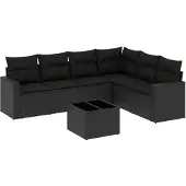 vidaXL 7-delige Loungeset met kussens poly rattan zwart