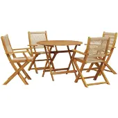 vidaXL 5-delige tuinset, polypropyleen en massief hout, beige